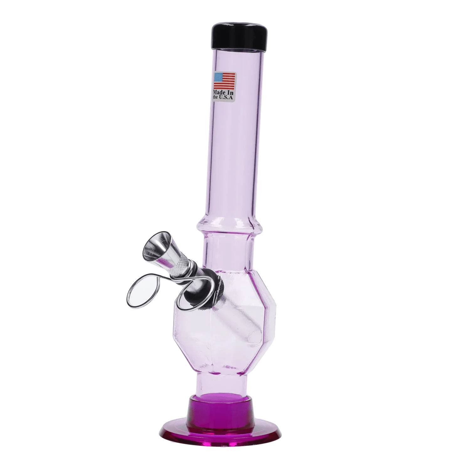 JM Plastic Water Pipe Clear with Purple Tint JM Plastics Grenade Base with Pull Slide Acrylic Water Pipe - 8 in.