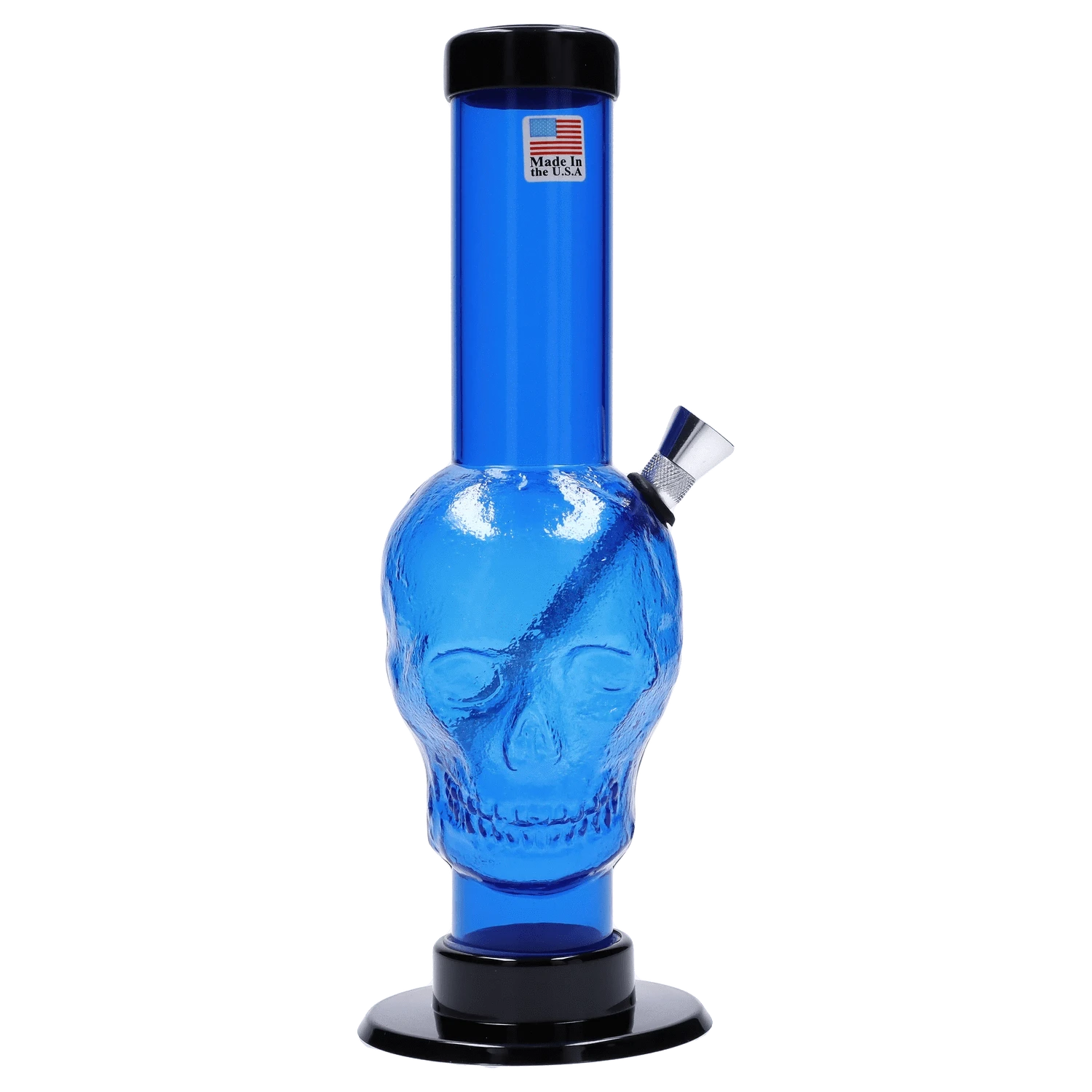 JM Plastic Water Pipe Dark Blue JM Plastics Skull Base with Carb Hole Acrylic Water Pipe - 9 in.