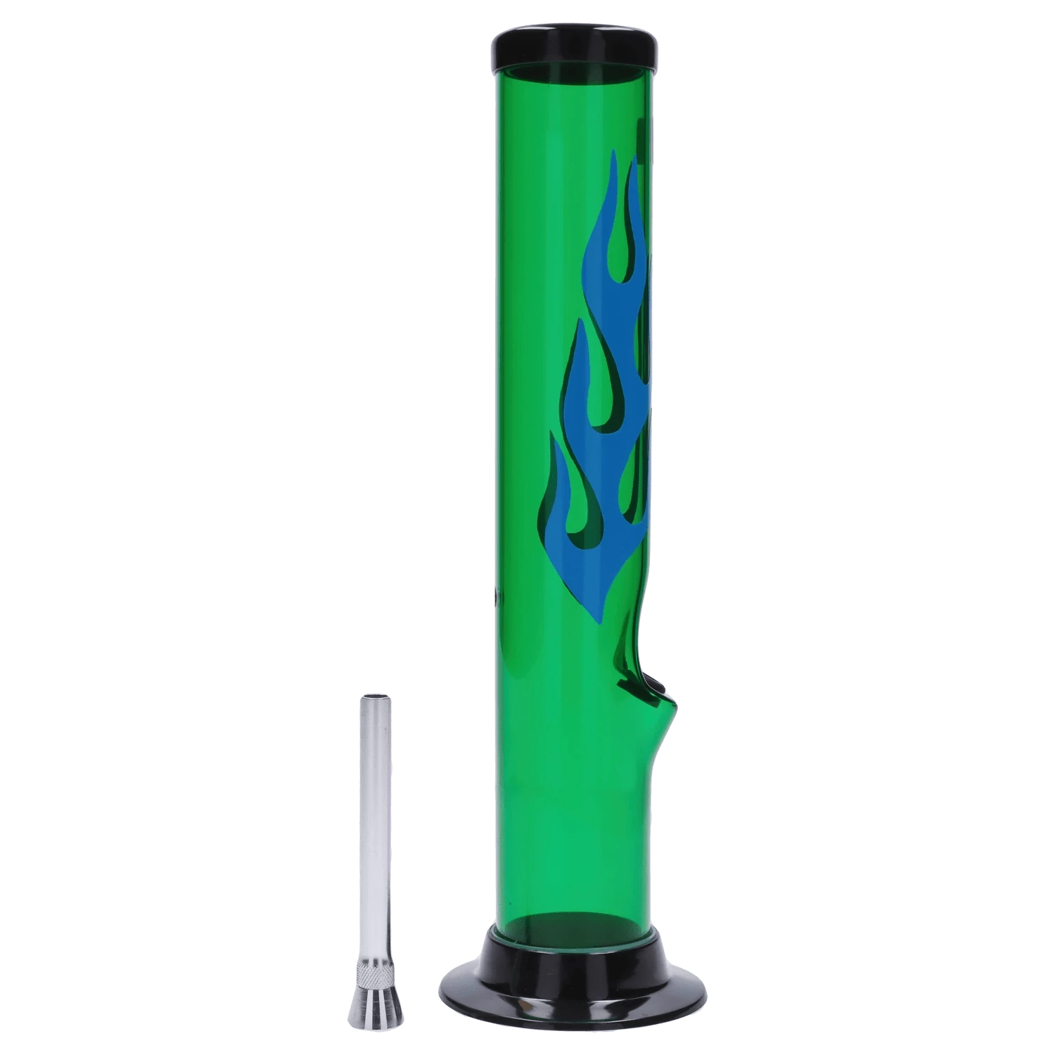 JM Plastic Water Pipe Dark Green JM Plastics Flame Straight Tube with Carb Hole Acrylic Water Pipe - 12 in.