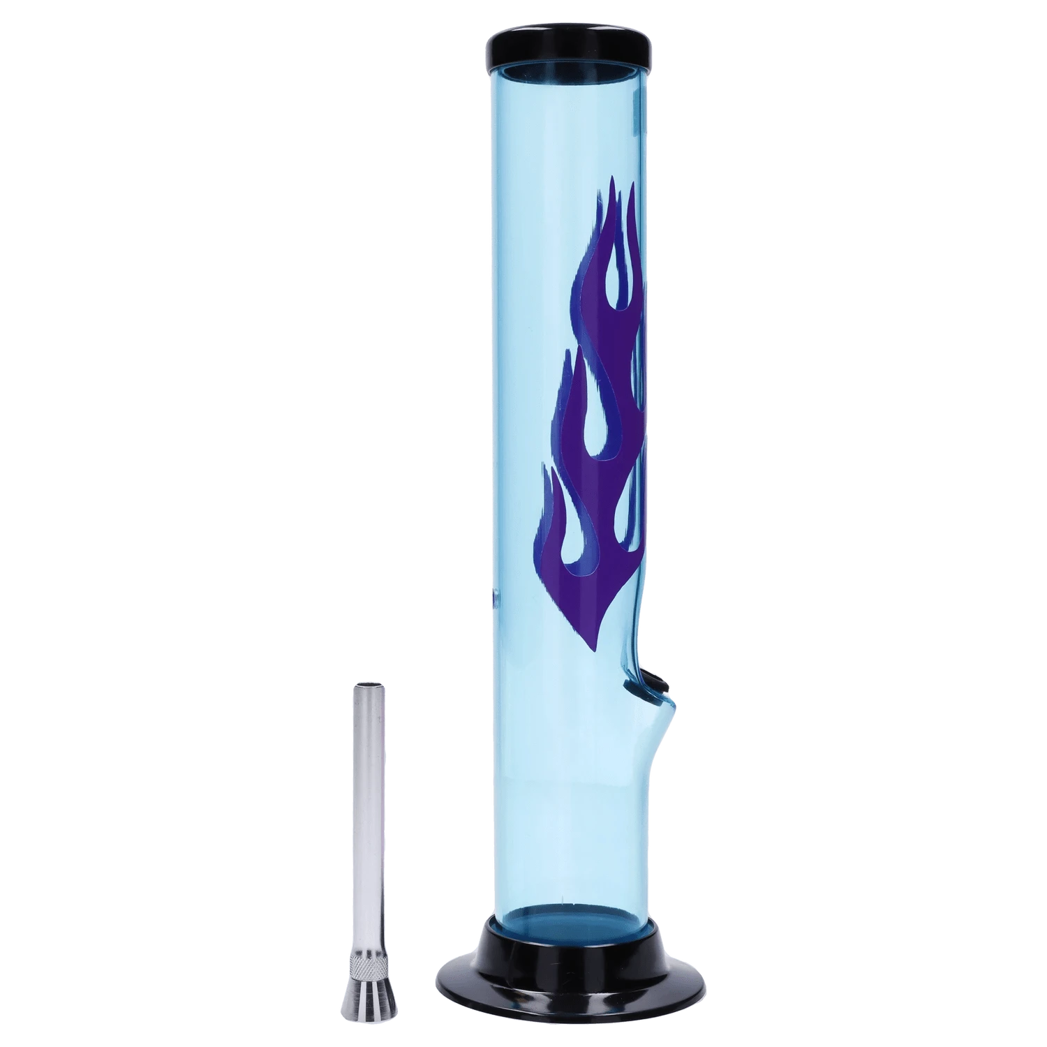 JM Plastic Water Pipe Light Blue JM Plastics Flame Straight Tube with Carb Hole Acrylic Water Pipe - 12 in.