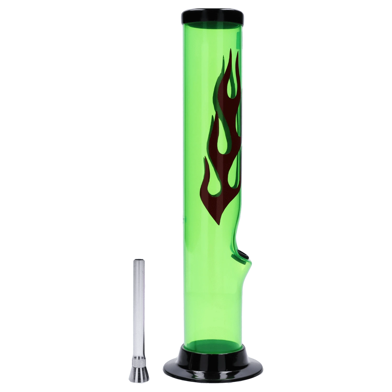 JM Plastic Water Pipe Light Green JM Plastics Flame Straight Tube with Carb Hole Acrylic Water Pipe - 12 in.