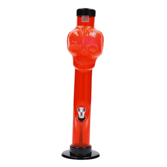 JM Plastic Water Pipe Orange JM Plastics Skull Top with Carb Hole Acrylic Water Pipe - 12 in.