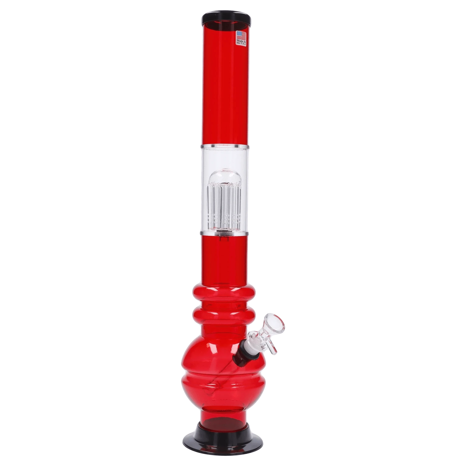 JM Plastic Water Pipe Red JM Plastics Bubble Base with Glass Perc Acrylic Water Pipe