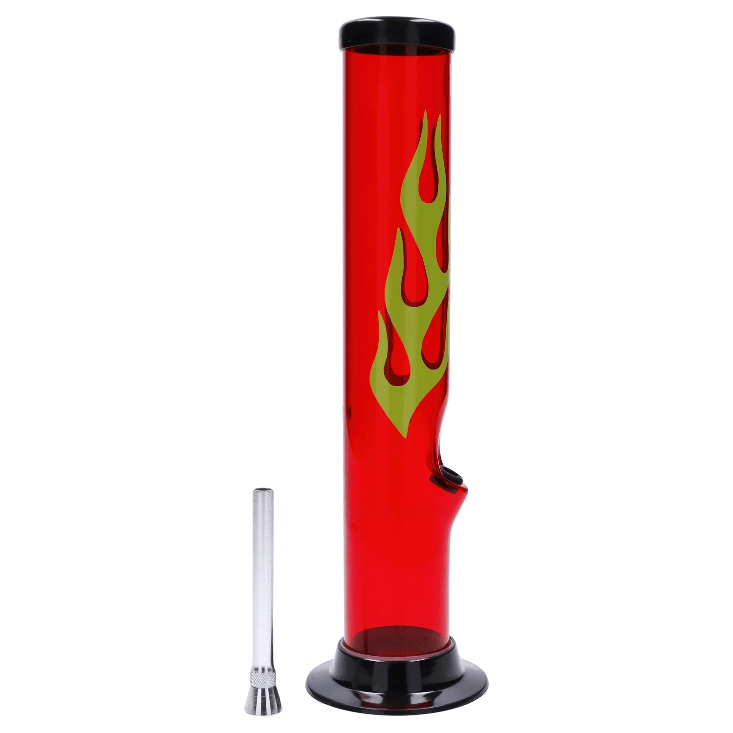 JM Plastic Water Pipe Red JM Plastics Flame Straight Tube with Carb Hole Acrylic Water Pipe - 12 in.