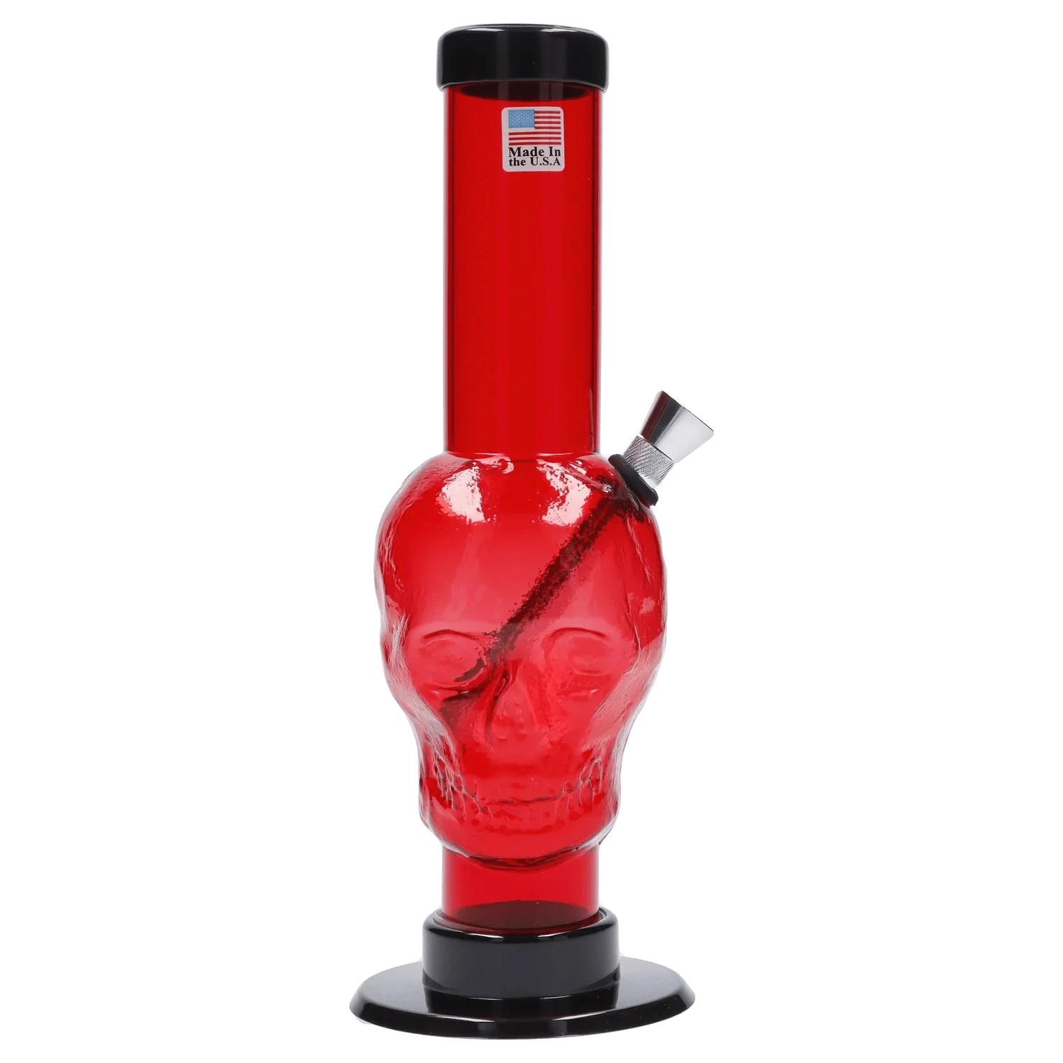 JM Plastic Water Pipe Red JM Plastics Skull Base with Carb Hole Acrylic Water Pipe - 9 in.