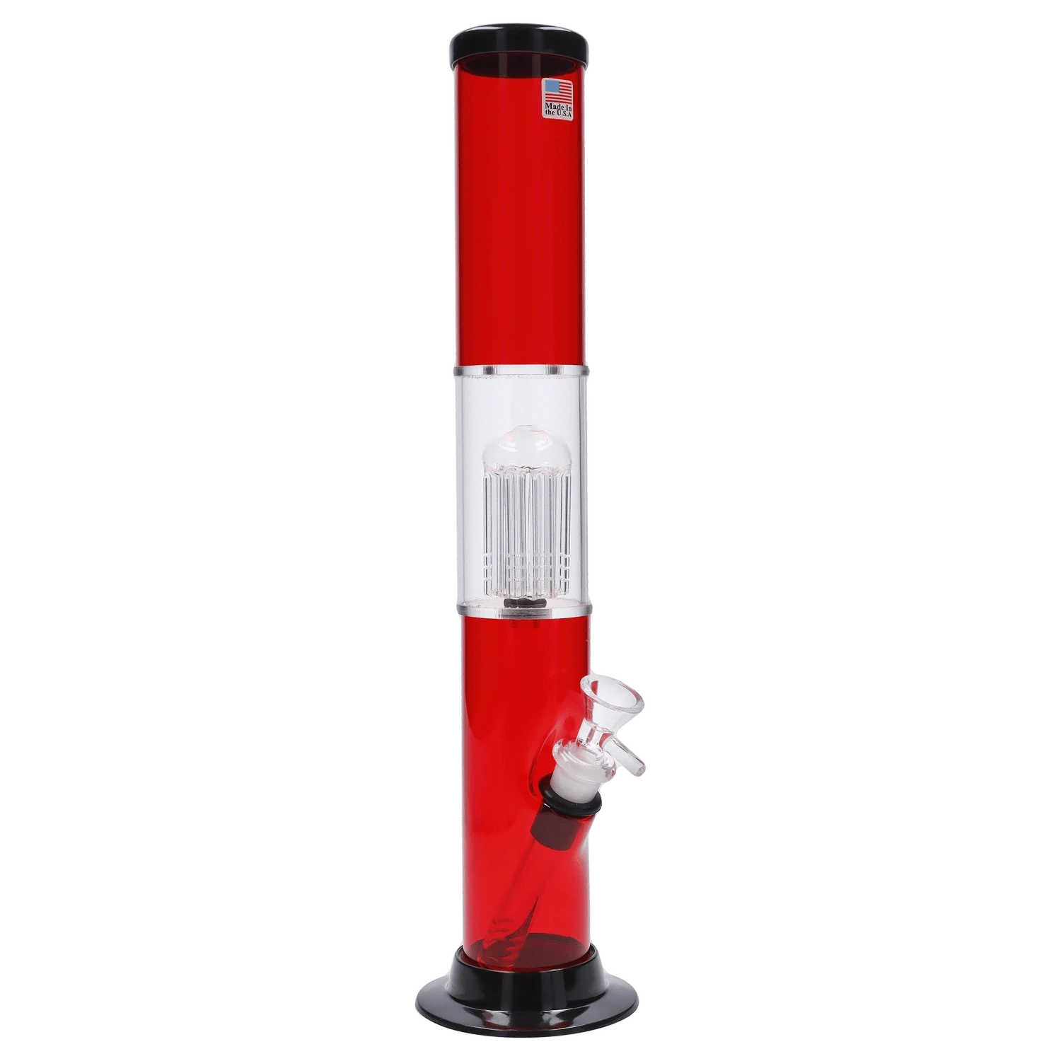 JM Plastic Water Pipe Red JM Plastics Straight Tube with Glass Perc Acrylic Water Pipe