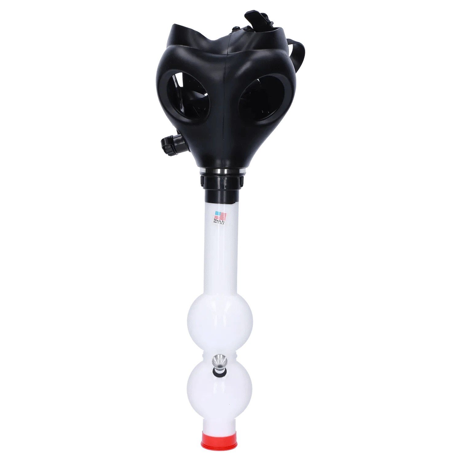 JM Plastic Water Pipe Solid White JM Plastics Black Gas Mask with Bright Acrylic Water Pipe