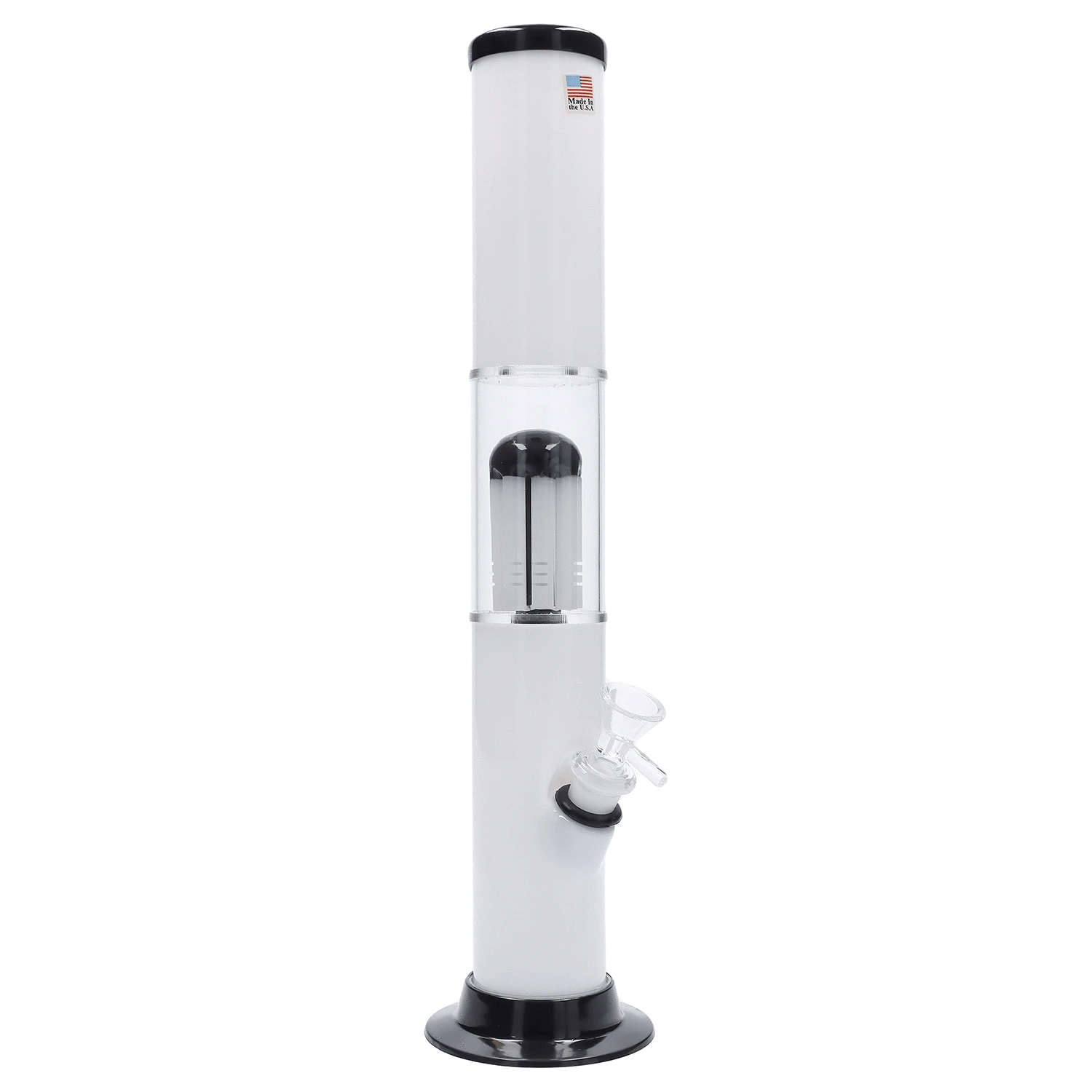 JM Plastic Water Pipe Solid White JM Plastics Straight Tube with Glass Perc Acrylic Water Pipe