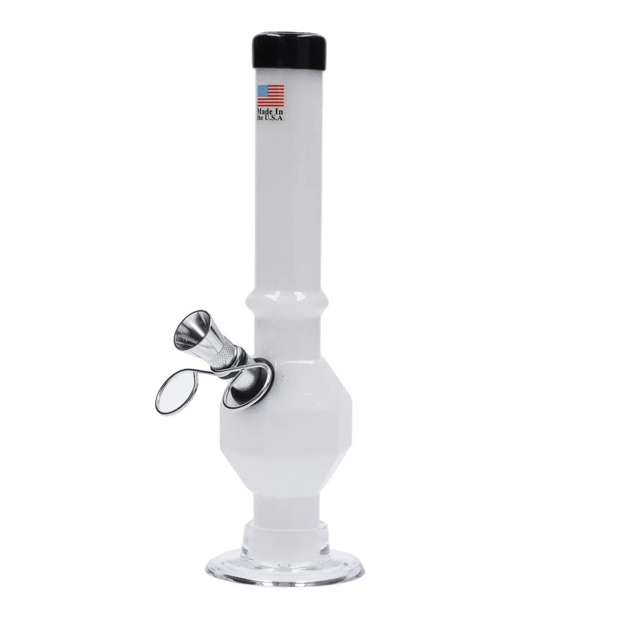 JM Plastic Water Pipe White with Yellow Base JM Plastics Grenade Base with Pull Slide Acrylic Water Pipe - 8 in.