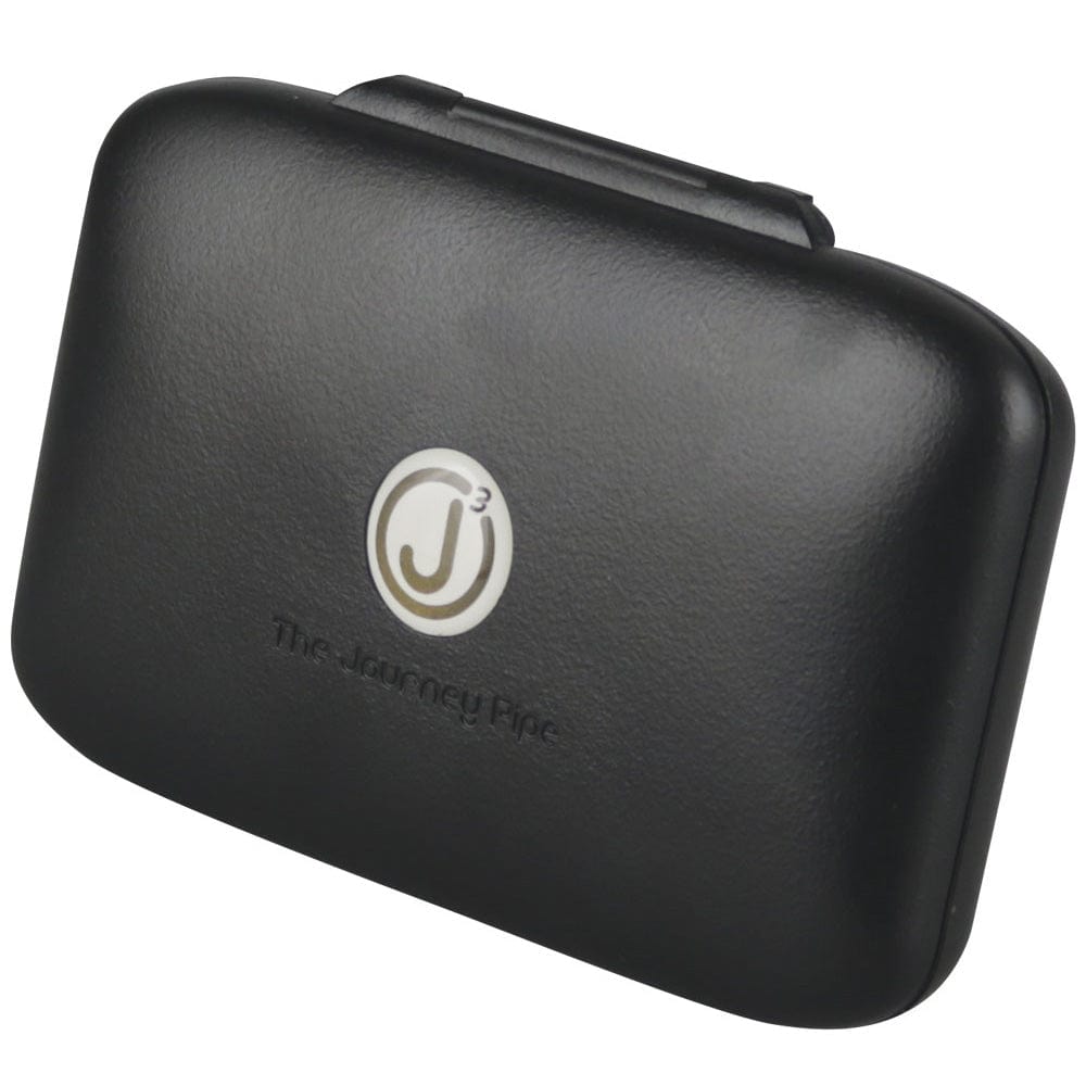 Angled view of the Journey Pipe J3| showcasing its sleek, dark exterior and compact design.