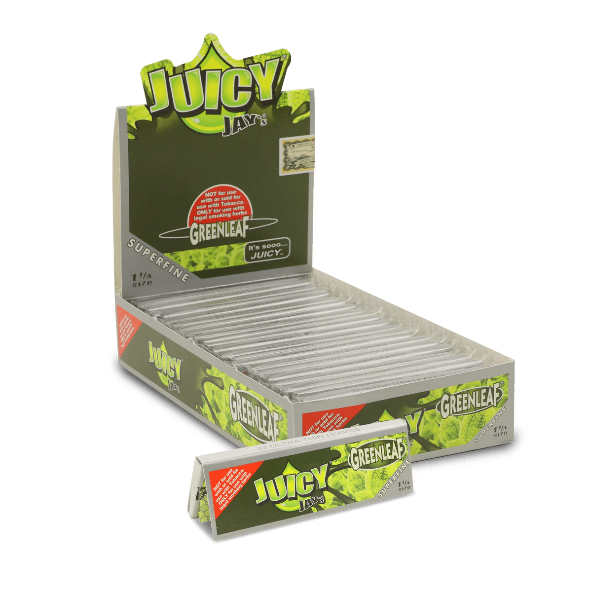 Juicy Jay Rolling Paper Green Leaf / Box of 24 Super Fine Rolling Papers