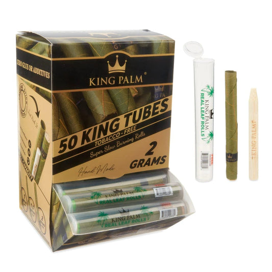 Front view of the King Palms Pre-Roll King Size Single package with bold text and branding details on a brightly lit background.
