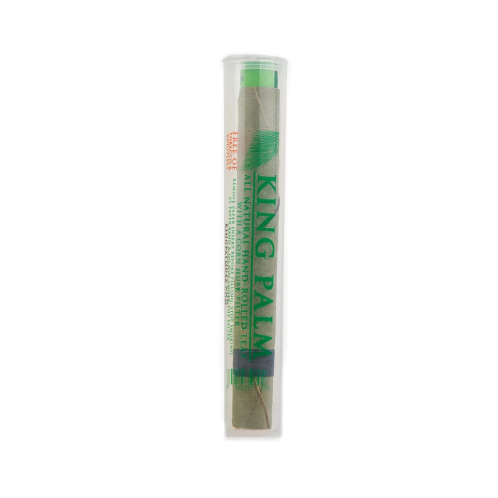 Front view of the King Palms Pre-Roll Slim, a cylindrical tube with branding details, against a plain white background.