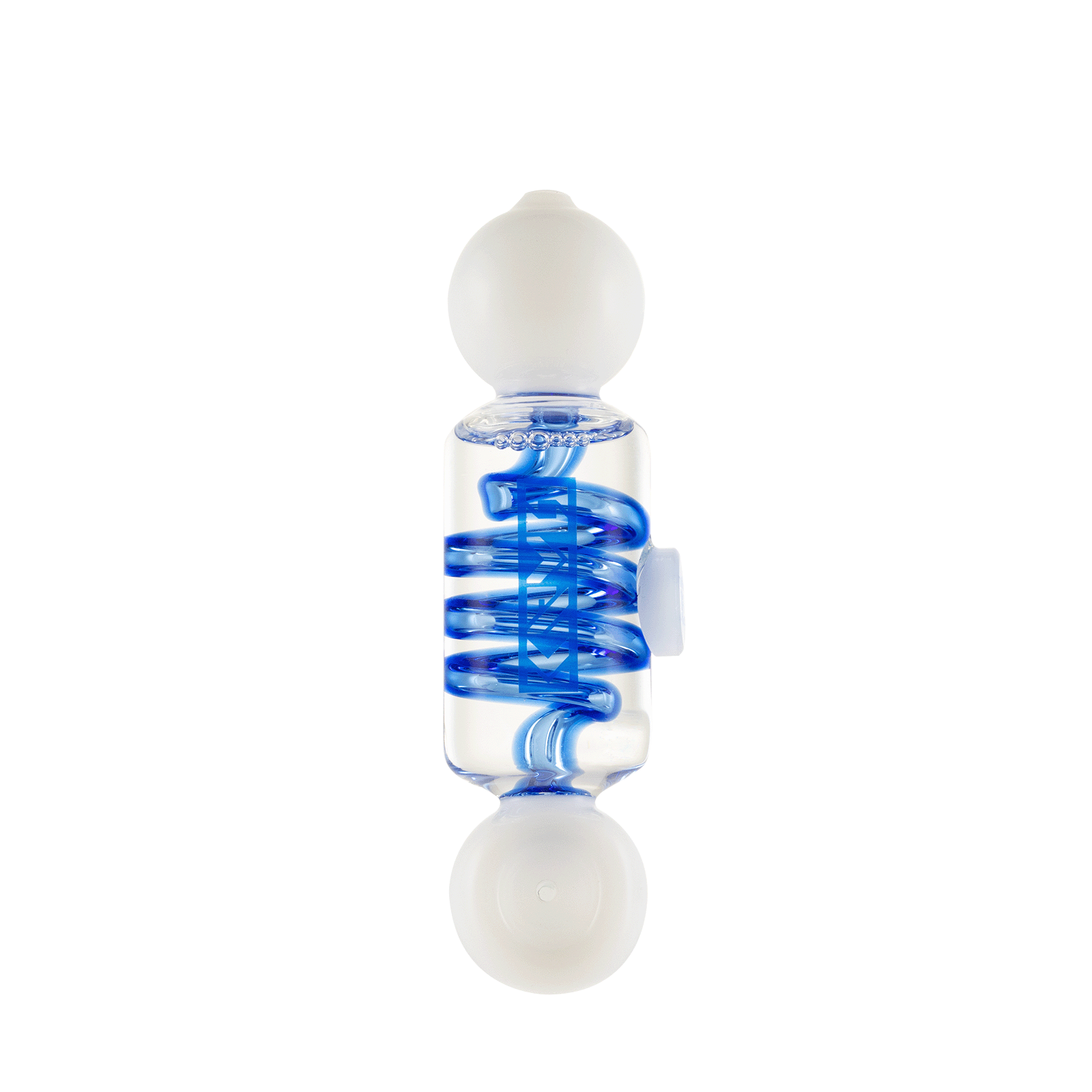 A close-up shows the Glycerin Bubble Hand Pipe  Freezable with a swirling blue glycerin bubble encased in clear glass.