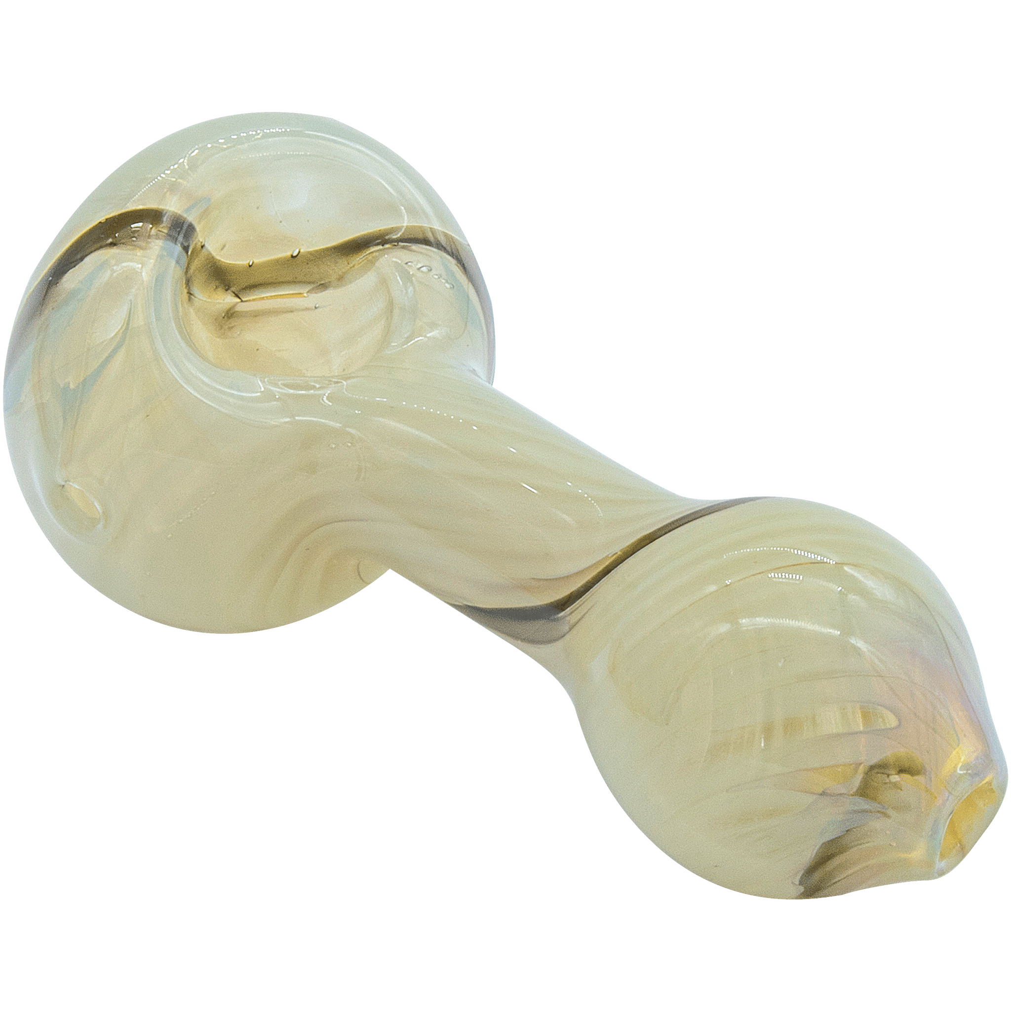 Top-down close-up of the curved “Bones” White Color Spoon Pipe (Copy) showing glossy swirls and subtle amber highlights.