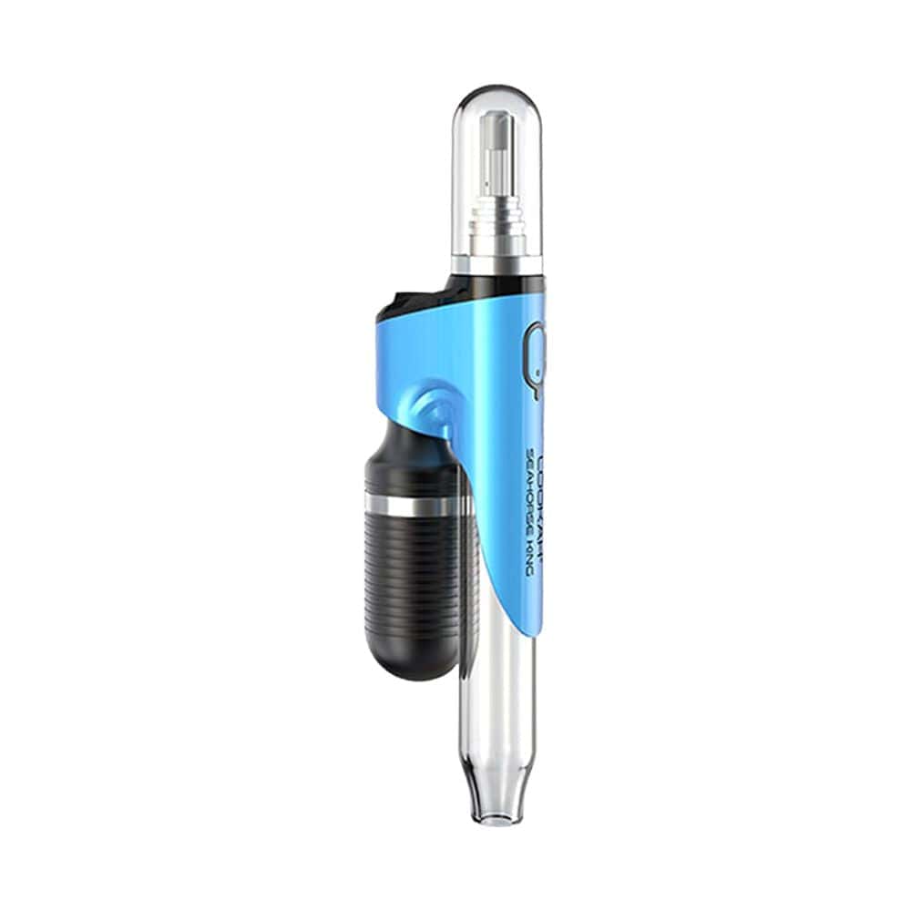 Close-up of the Seahorse King Electric Dab Pen, showcasing its sleek metallic finish and compact design against a plain white background.