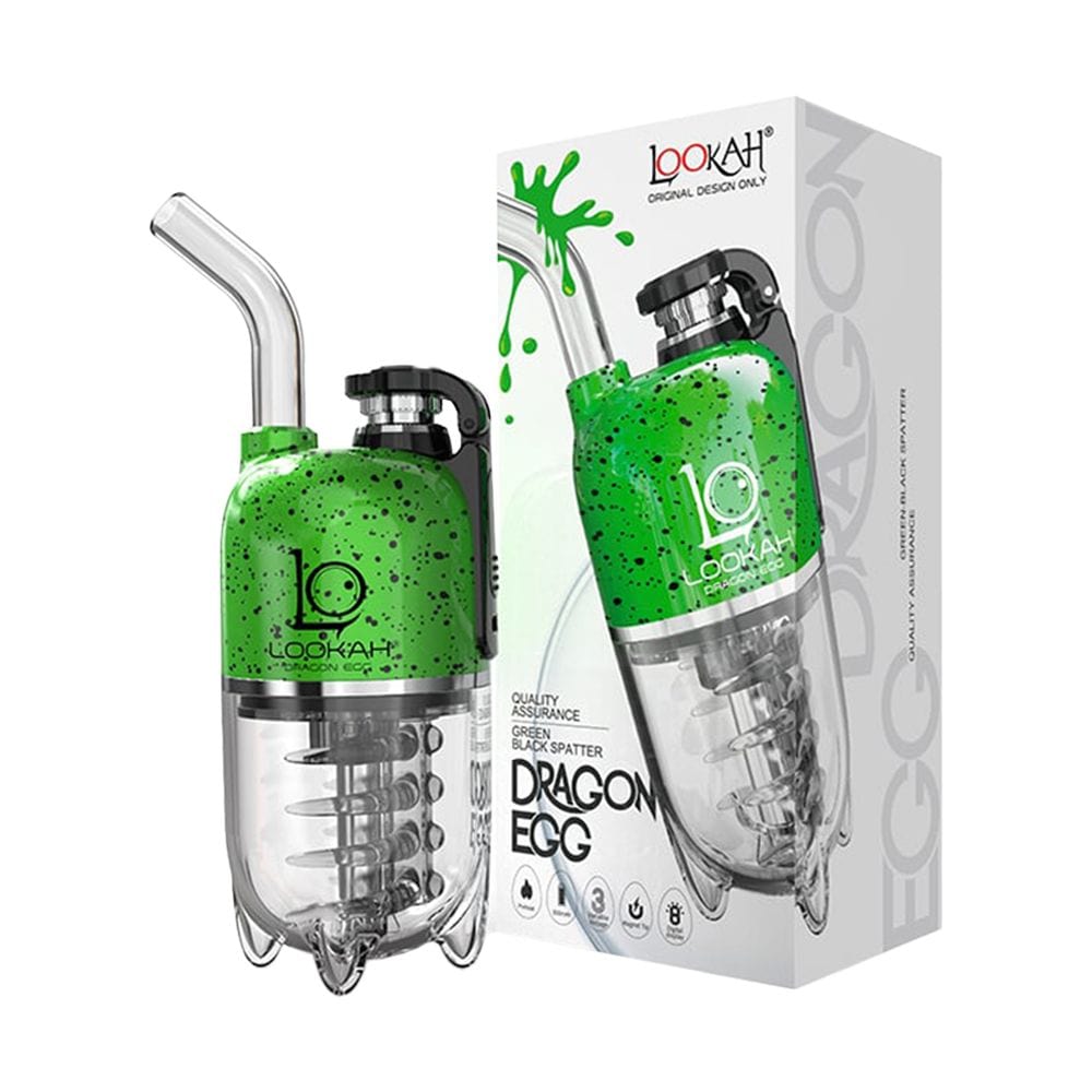 Front view of the Dragon Egg eRig Bubbler  Spatter Edition, showcasing its unique speckled design and compact form.