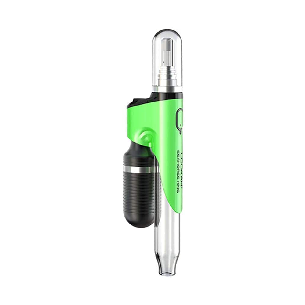 A studio shot of the Seahorse King Electric Dab Pen, showcasing its sleek, metallic silver body and minimalist design.