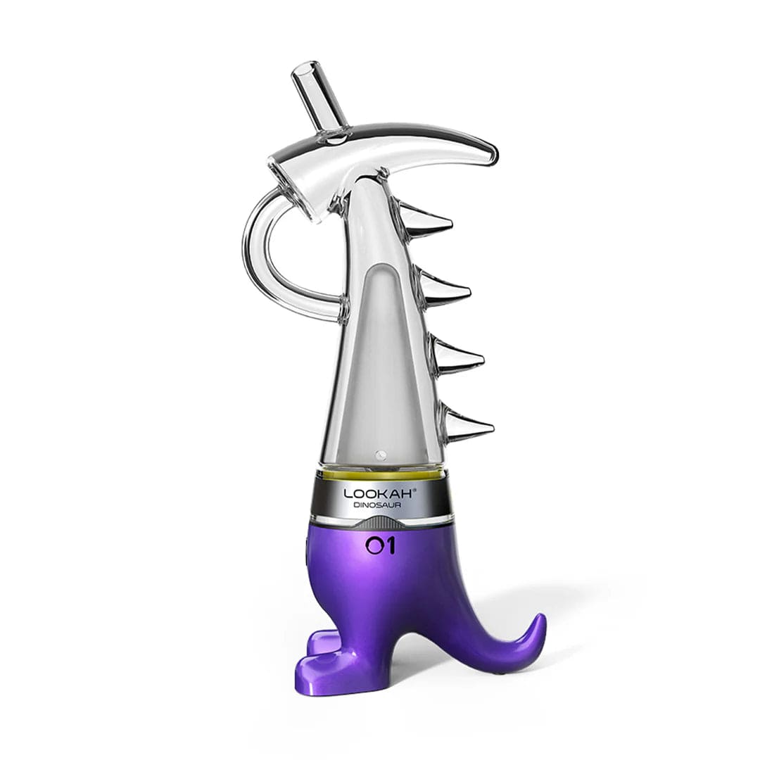 Front view of the Dinosaur eRig, a metallic device with a sleek, rounded design against a plain white background.