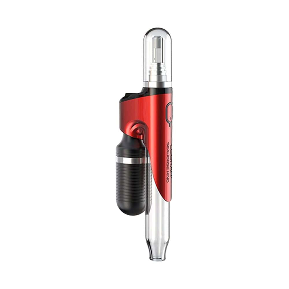 A side view of the Seahorse King Electric Dab Pen with a sleek black and silver design.