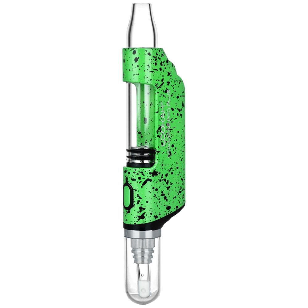 A side view of the Seahorse PRO Plus Electric Dab Pen  Spatter Edition, showing its sleek, patterned design against a plain white background.