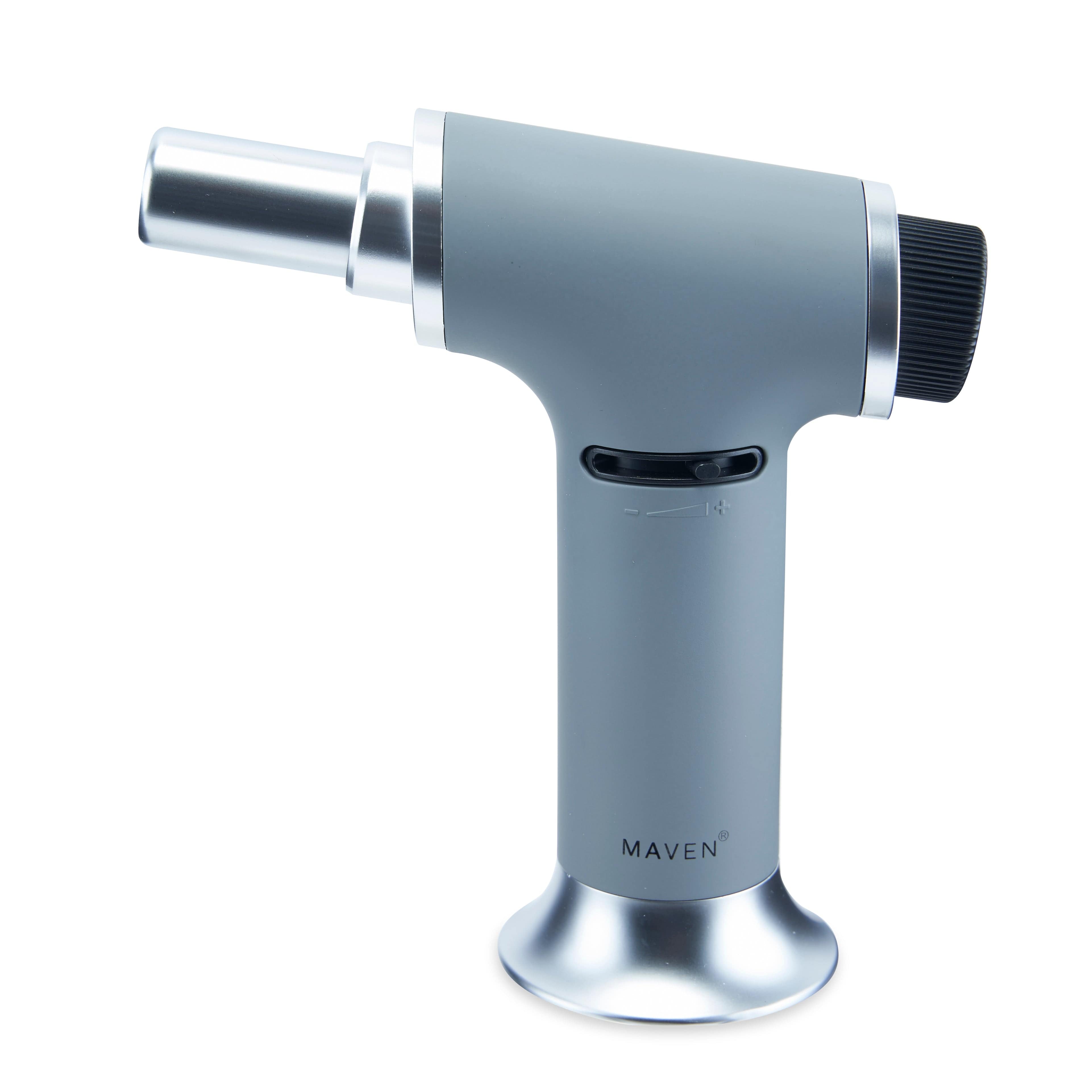 A close-up shot of the Turbo Butane Torch Lighter with a silver metallic finish, angled slightly from above.