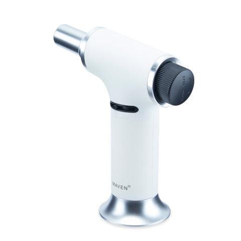 A close-up, angled view of the Turbo Butane Torch Lighter with a silver metallic finish.