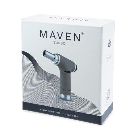 Front view of the Maven Turbo Butane Torch Lighter with a black handle and silver nozzle against a plain white background.
