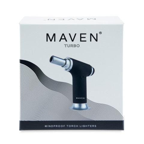 Front view of the Maven Turbo Butane Torch Lighter against a blurred, dark gray background.