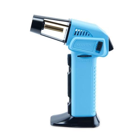 Front view of the Volt Butane Torch Lighter with Dab Tool, showcasing its blue casing and compact design.