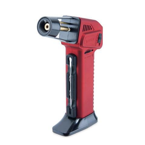 A close-up, angled view of the Volt Butane Torch Lighter with Dab Tool, showcasing its black handle and silver nozzle.