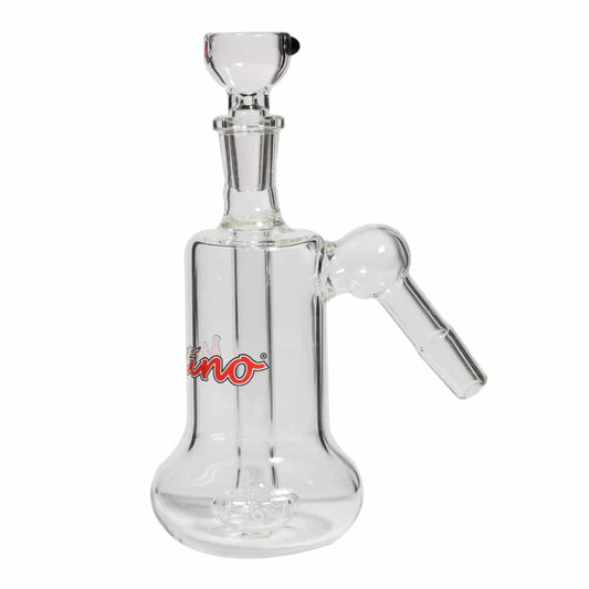 A close-up, angled view of the Shower Head Diffuser 14.5mm, showing its clear glass construction and showerhead-style filtration system.