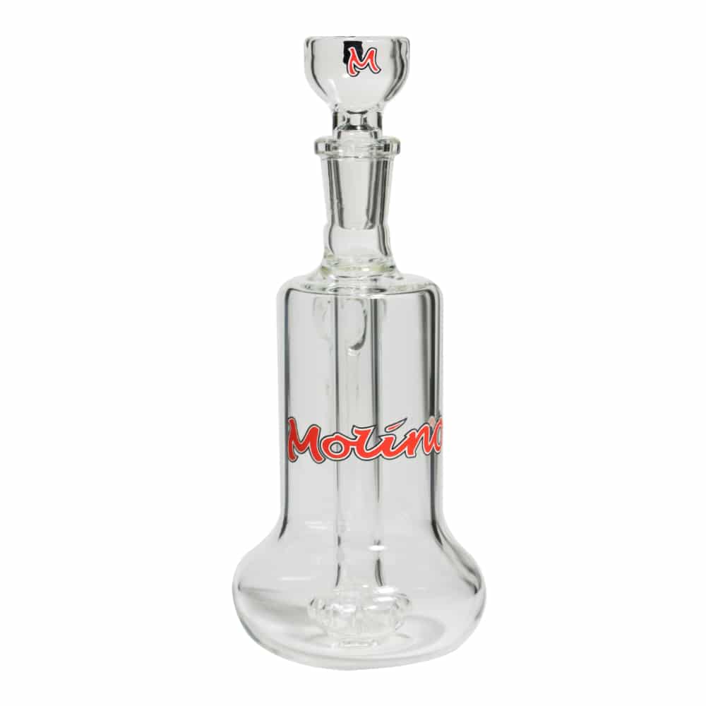 A slightly angled view of the Shower Head Diffuser 14.5mm, showing its clear glass construction and showerhead-style filtration system.