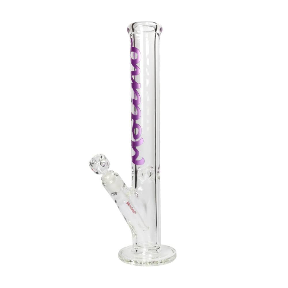 A straight-on view of the 9mm Thick Classic Straight Tube Bong, showcasing its clear glass construction and simple cylindrical shape.
