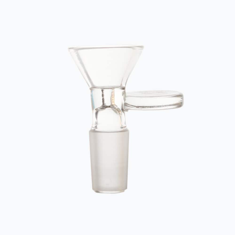 Close-up of the Golden Medusa Bong joint, showcasing the clear glass construction and seamless connection.