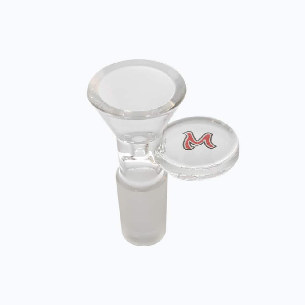Close-up view of the Golden Medusa Bong joint, showcasing the clear glass construction and simple, cylindrical design.