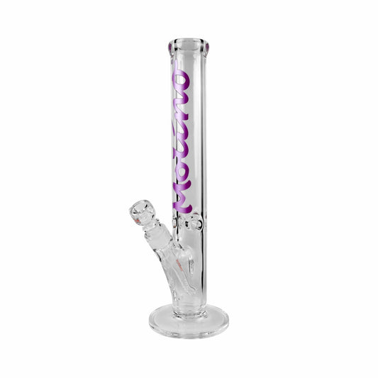 A straight-on view of the 9mm Thick Classic Straight Tube Bong, showcasing its clear glass construction and simple cylindrical shape.