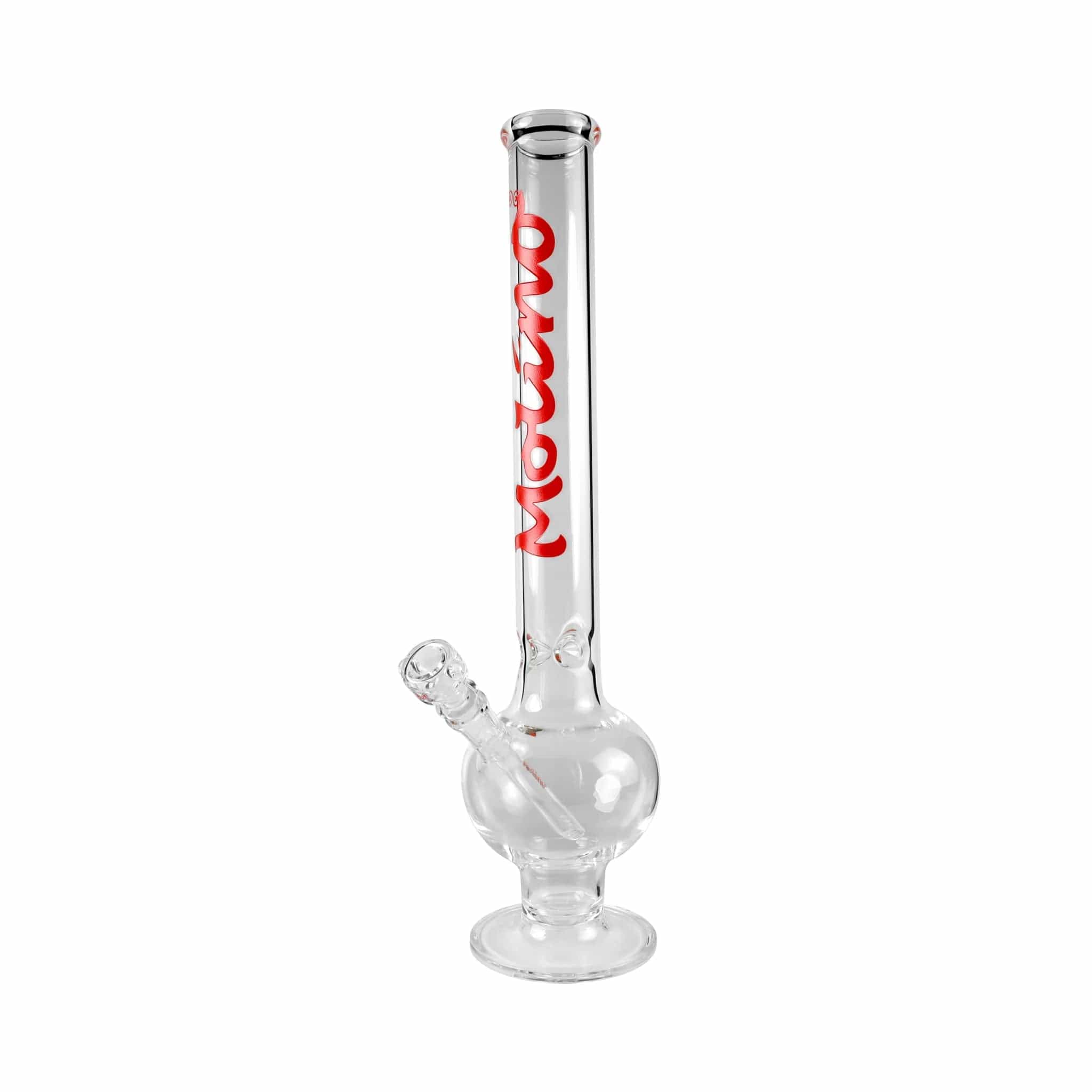 A studio shot of the New York Straight Tube Bong, displaying the clear glass tube from a slightly angled, front view.