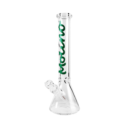 Front view of the 9 mm Thick Glass Beaker Bong, a clear glass piece with a classic beaker shape and visible joint detail.