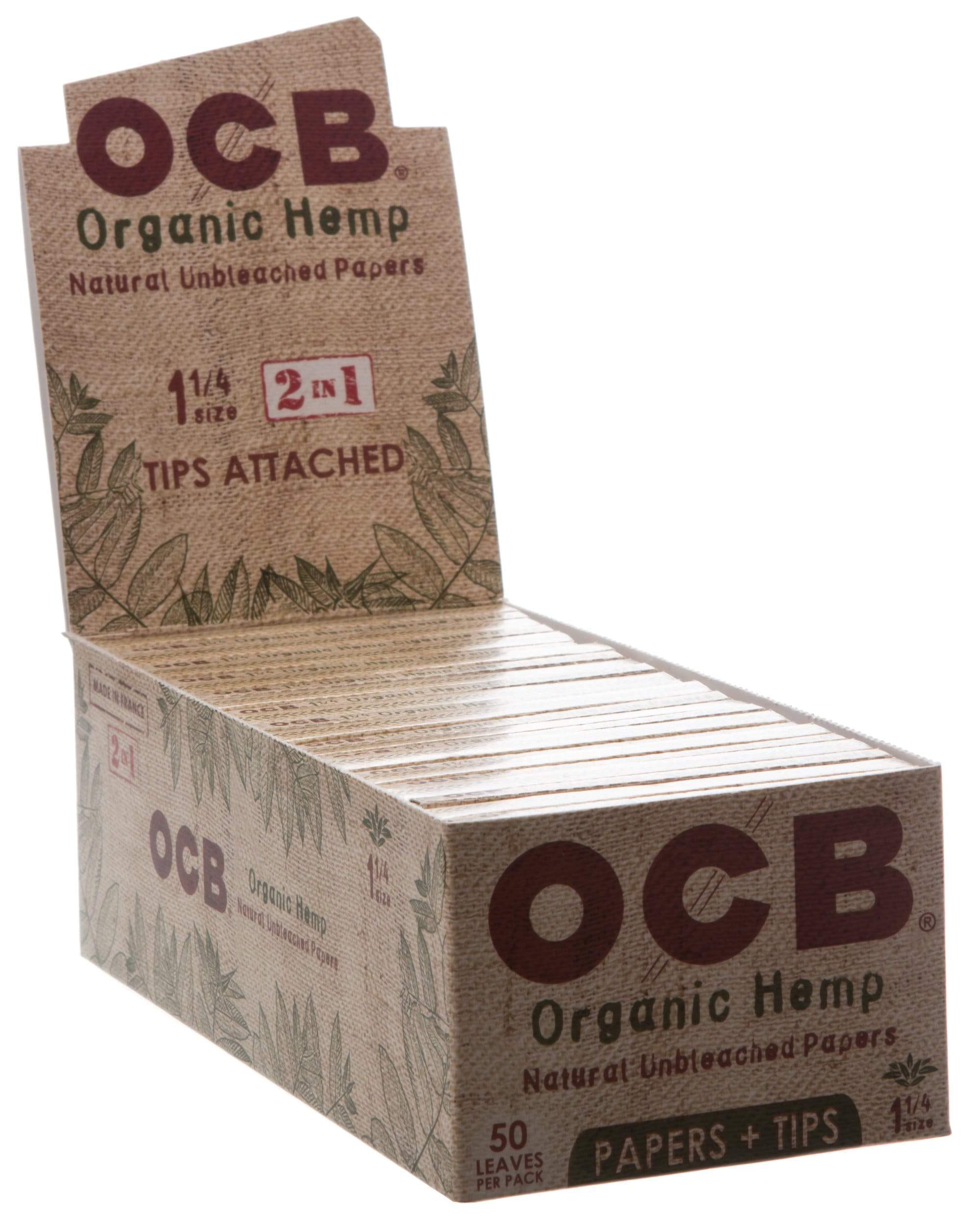 A close-up of Organic Hemp Rolling Papers packaging, displaying the brand logo and “Natural” text on a light-colored background.