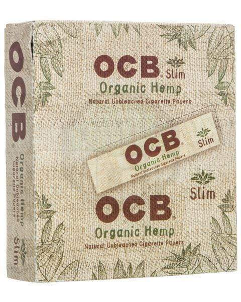 Front view of Organic Hemp Rolling Papers package with branding, showing the simple design and text on a dark background.