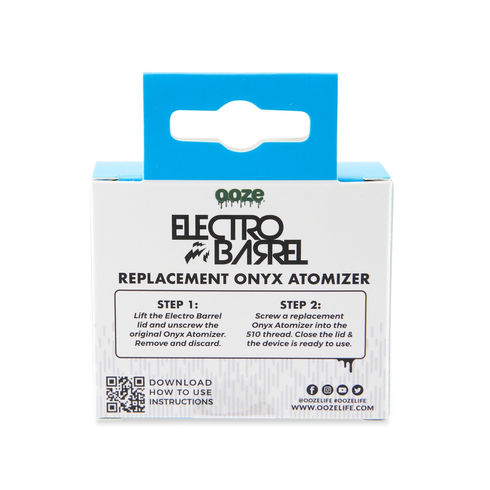 A close-up shot of the Electro Barrel Onyx Atomizer Replacement Packs instructions, showing step one and two.