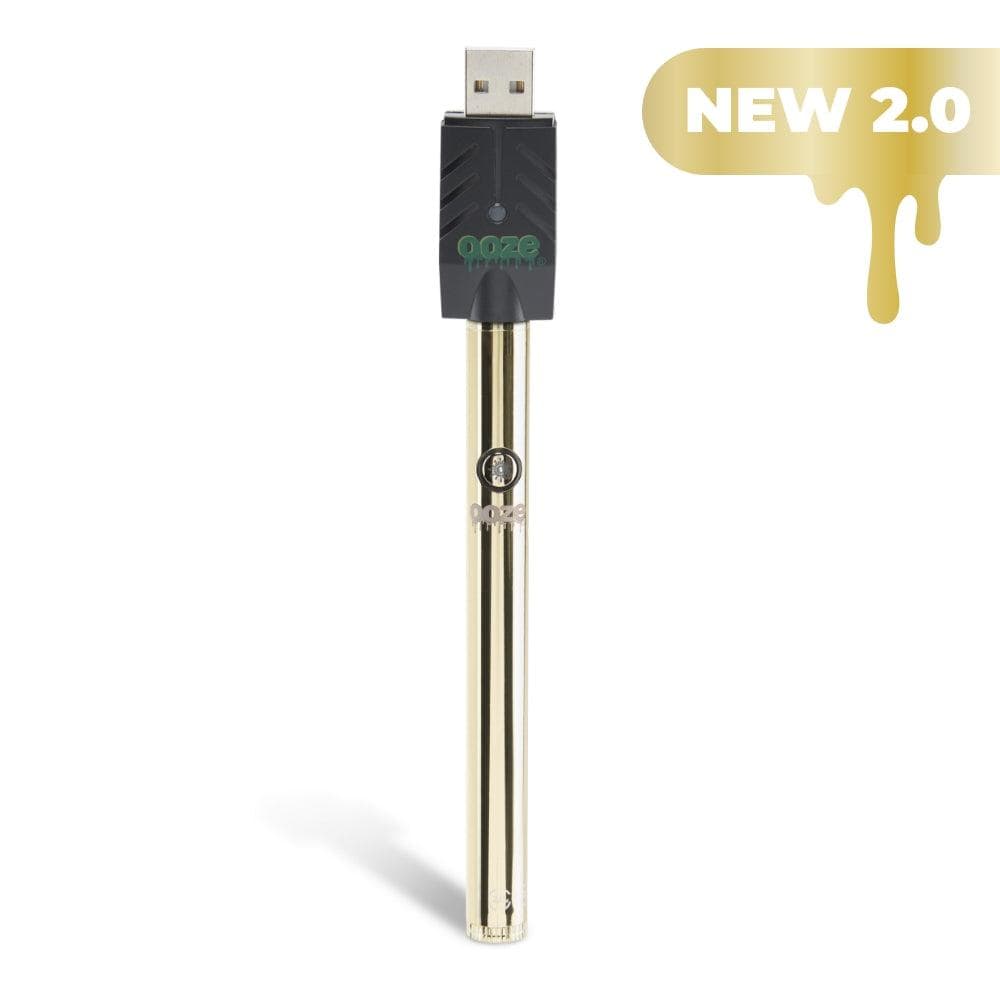 A close-up studio shot of the Twist Slim Pen 2.0 510 Thread Vaporizer Battery, showcasing its silver finish and slim profile.