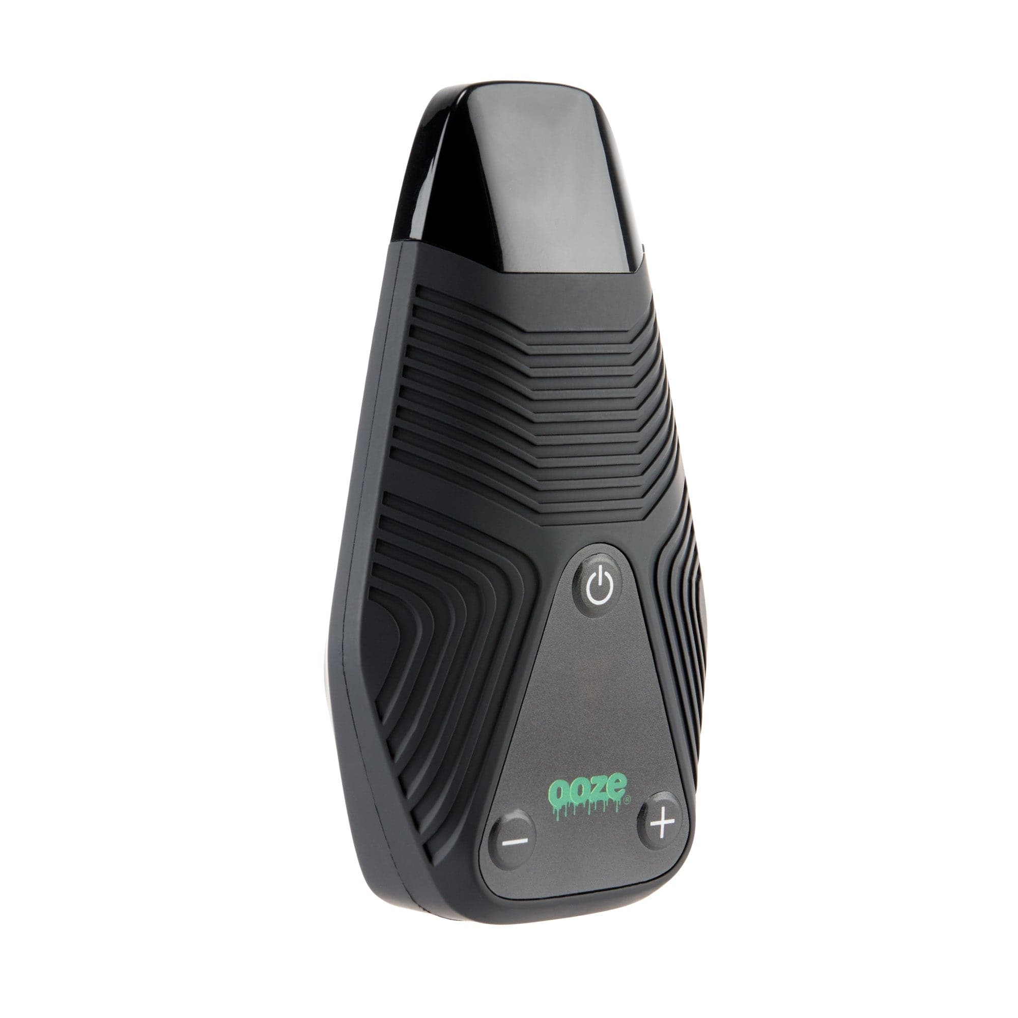 Front view of the Ooze Brink Dry Herb Vaporizer – 1800 mAh C-Core, showcasing its sleek, black design and button controls.