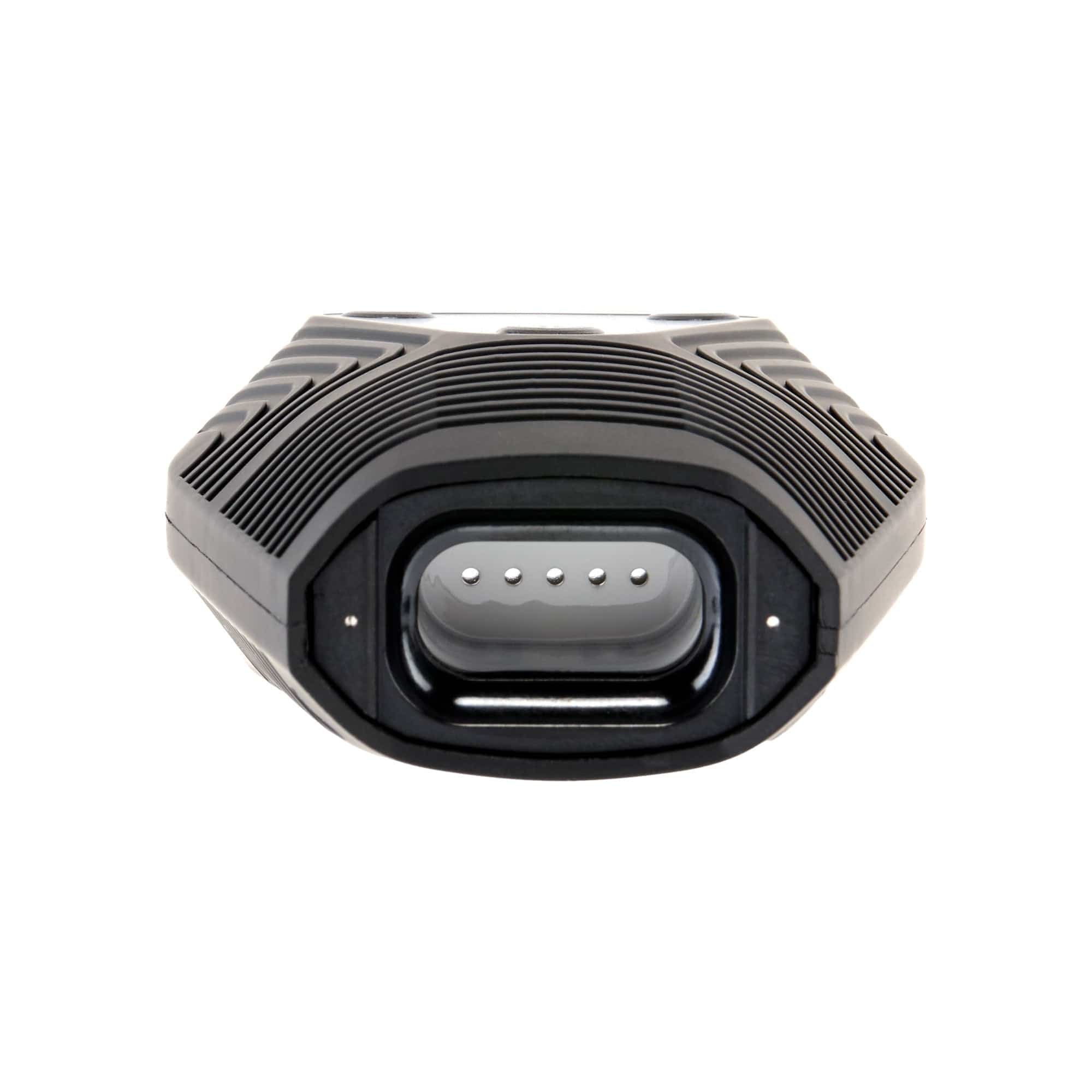 Close-up, top-down view of the Ooze Brink Dry Herb Vaporizer – 1800 mAh C-Core, showing its circular heating chamber and textured black finish.