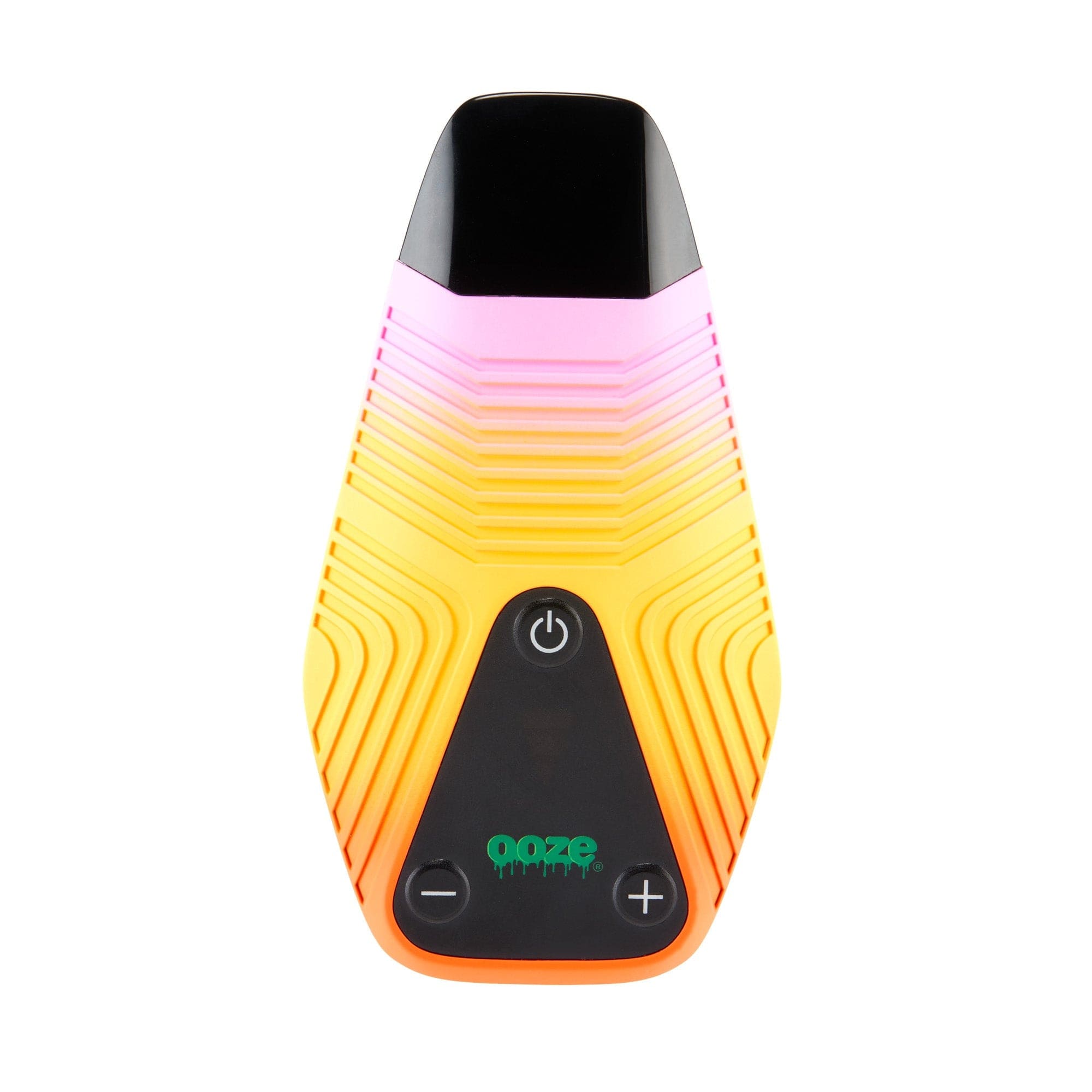 Front view of the Ooze Brink Dry Herb Vaporizer – 1800 mAh C-Core, showcasing its sleek orange and black design.