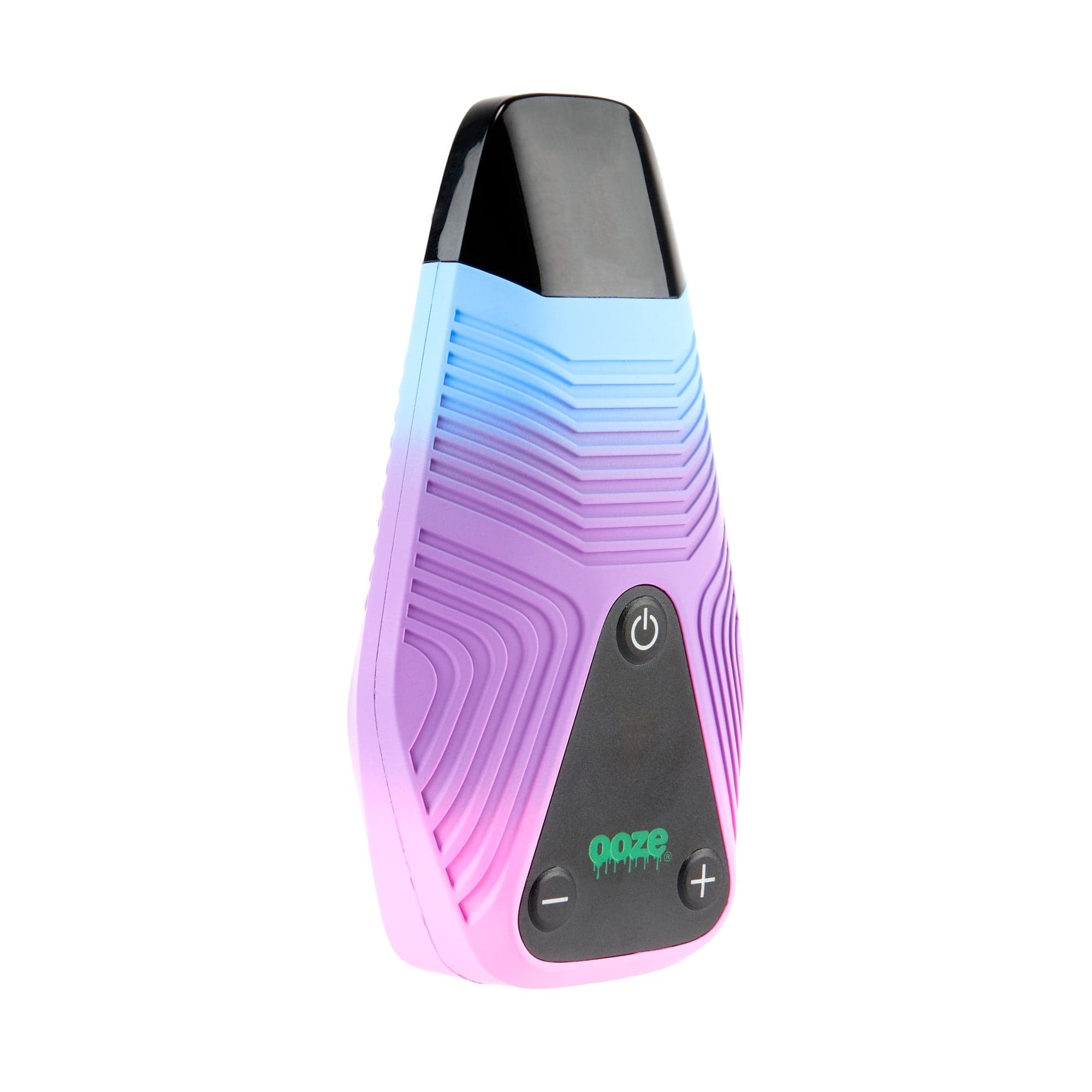 A close-up, angled view of the Ooze Brink Dry Herb Vaporizer – 1800 mAh C-Core, showcasing its purple-to-blue gradient and sleek, modern design.