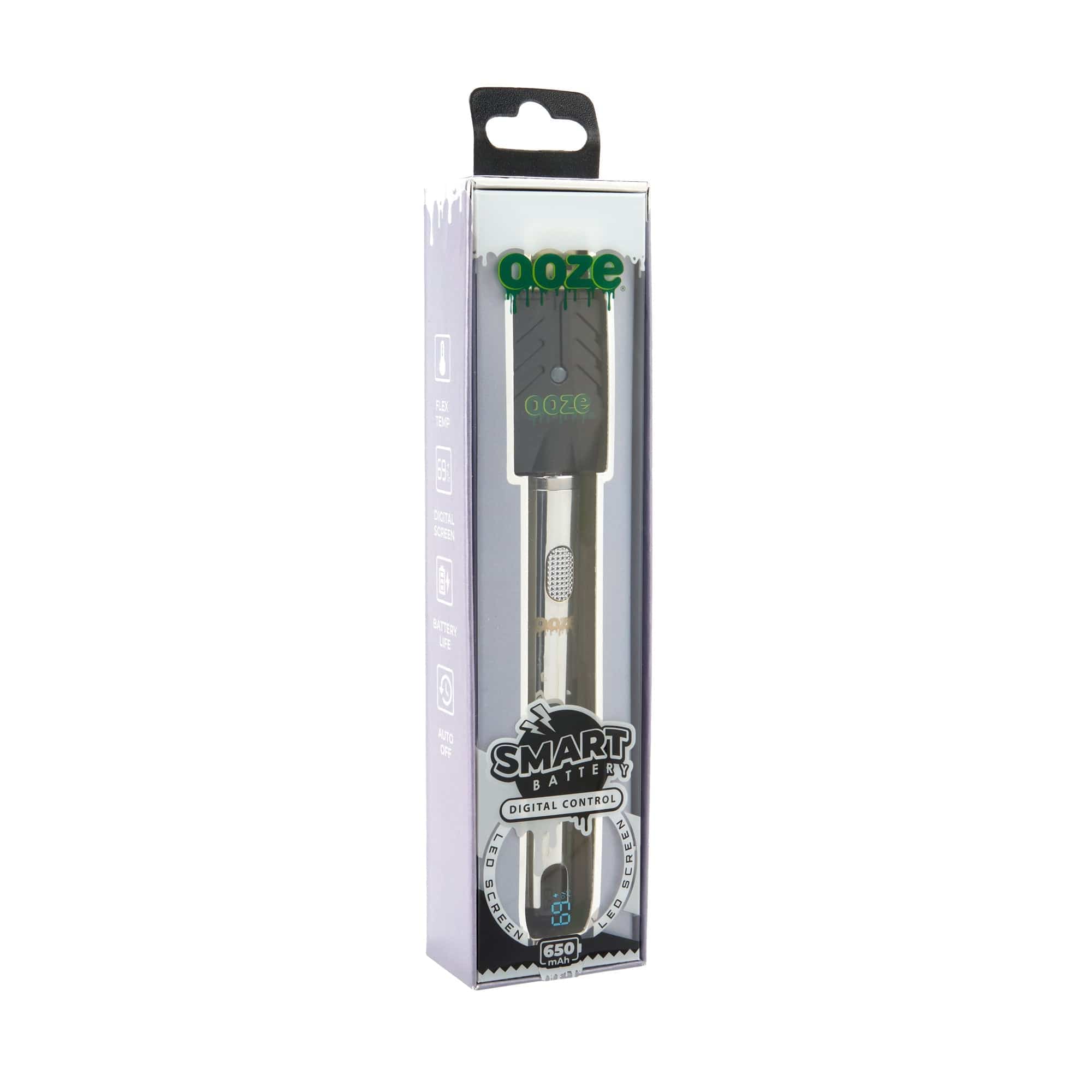 Front view of the Ooze Smart Battery - 650 mAh Vape Pen, showing the sleek, black cylindrical design against a plain white background.