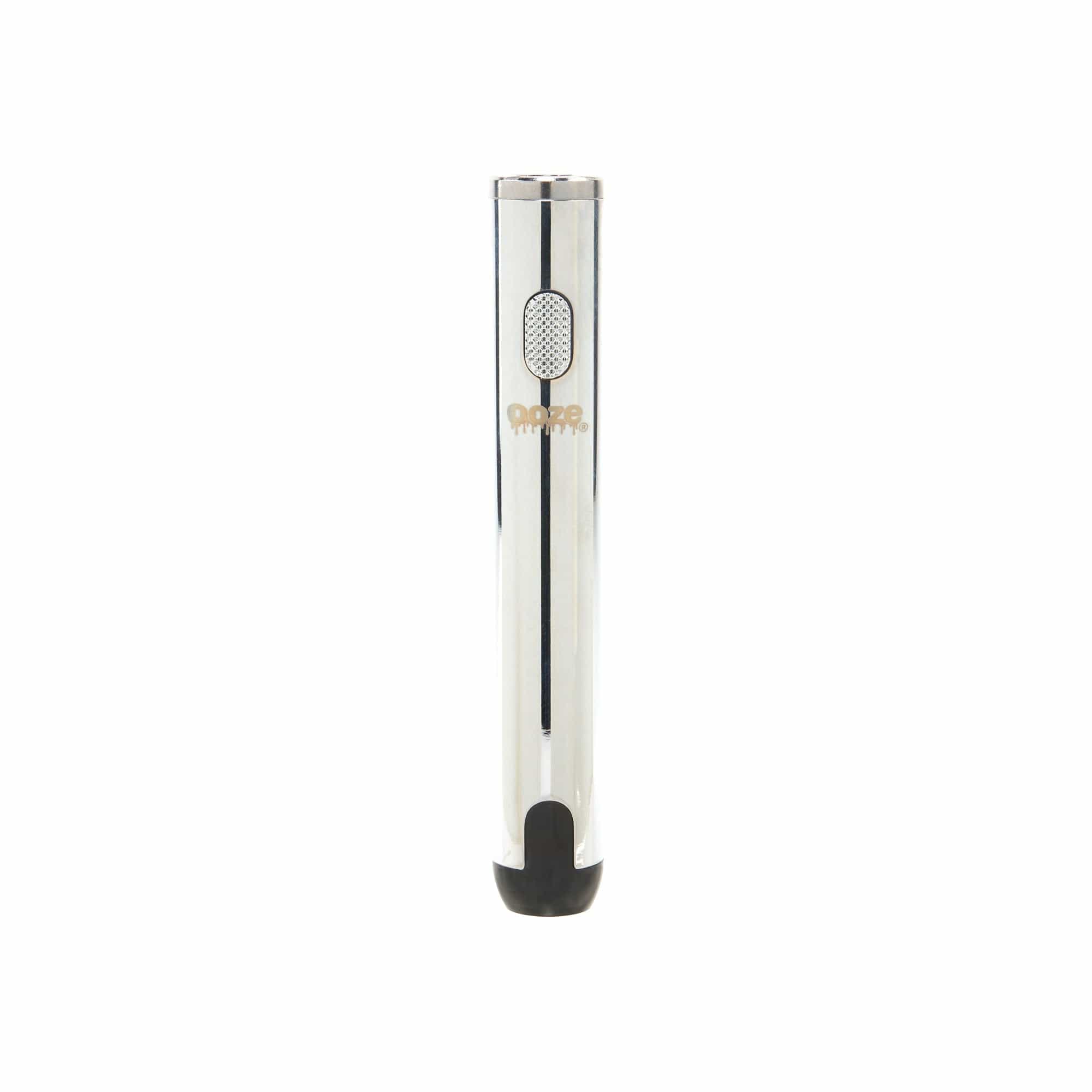 Front view of the Ooze Smart Battery - 650 mAh Vape Pen, a silver cylindrical device with a black tip on a white background.