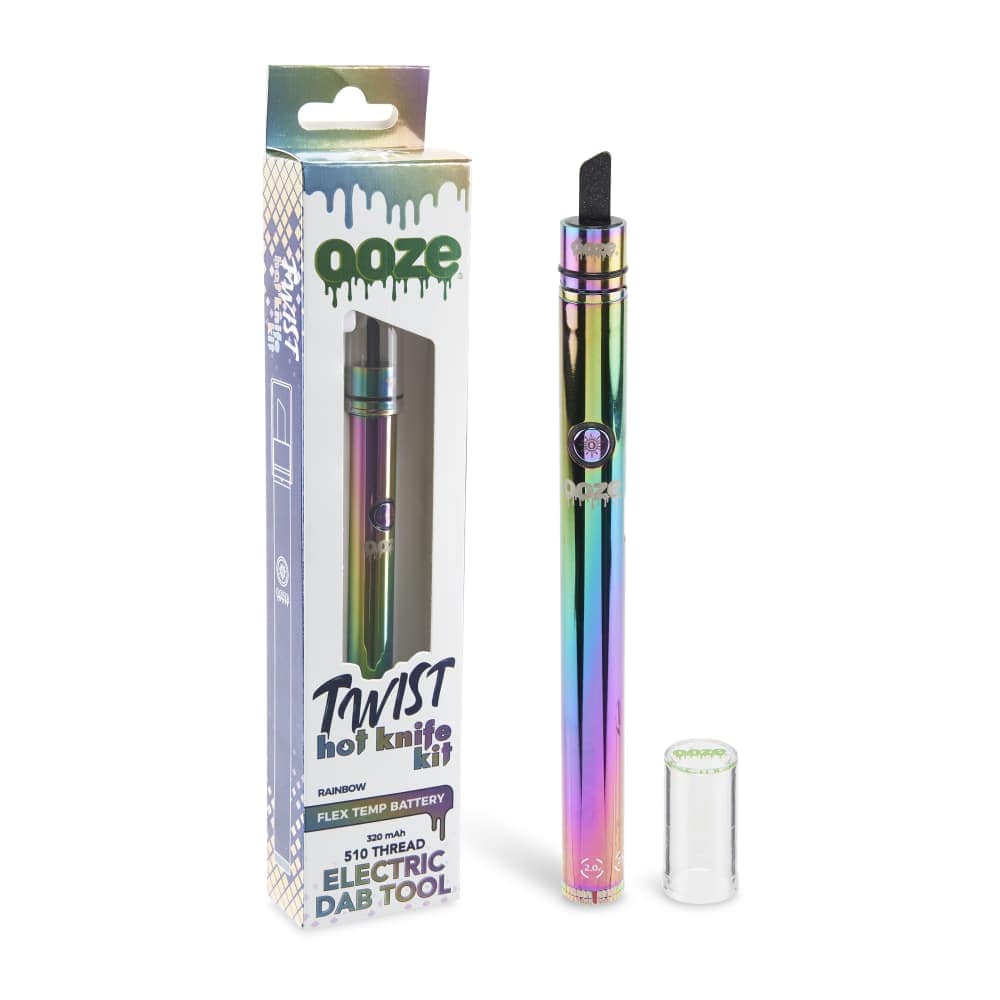 A close-up, angled view of the Twist Hot Knife  Twist Slim Pen 2.0 + Hot Knife Kit, showcasing its sleek, silver and black design with a clear, visible tip.